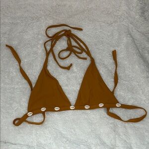 Shell-Trim Triangle Bikini Top - Mustard